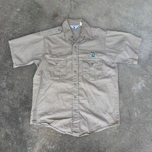 Vintage Black Duck Mens Khaki Cotton Fishing Shirt Bass Embroidered M